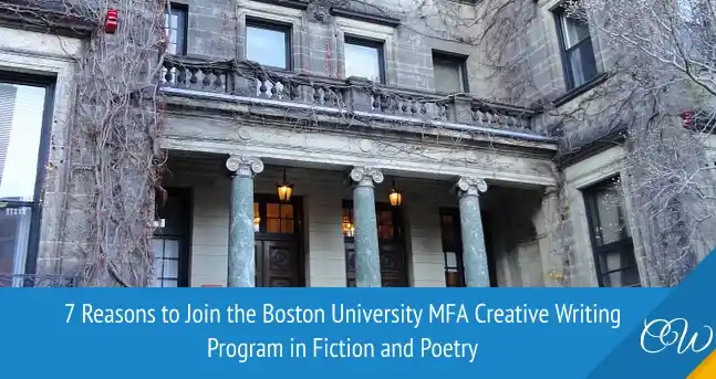 Boston University's MFA Creative Writing Program building with ivy-covered stone facade.